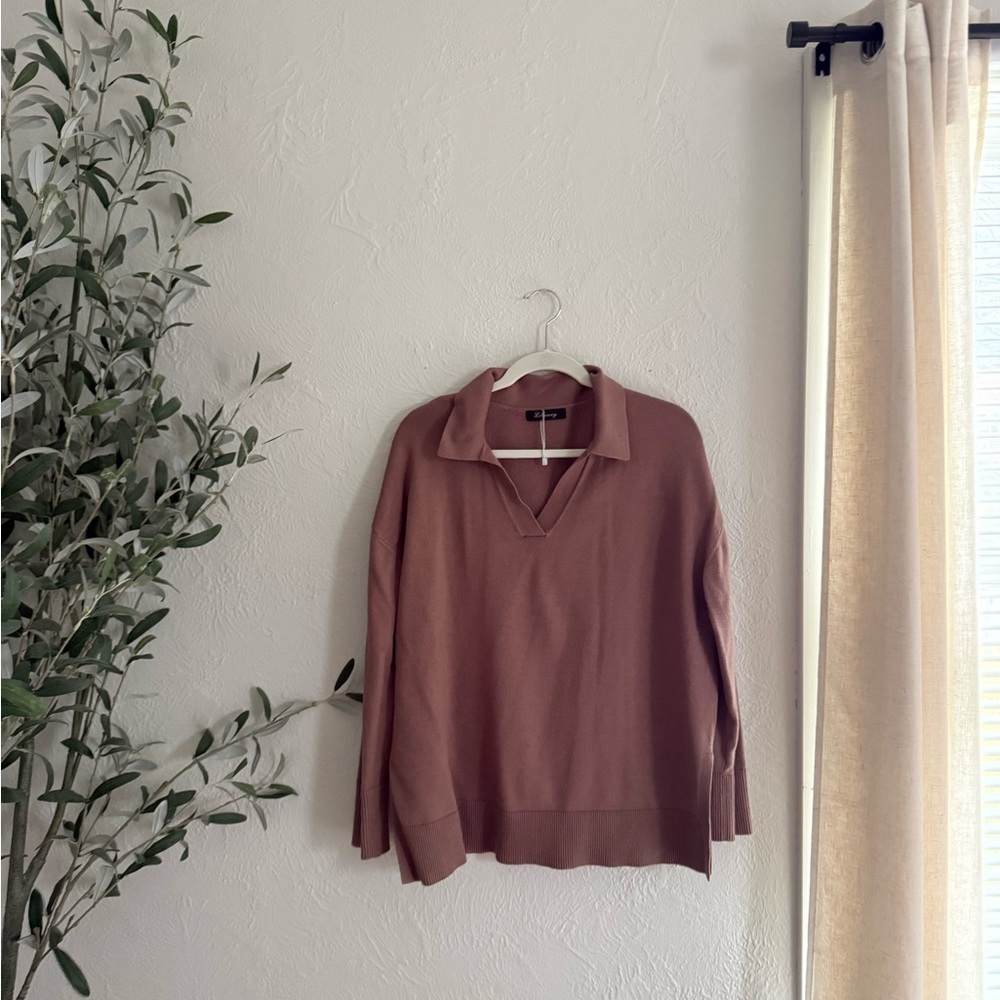 Brown V-Neck Sweater Shirt